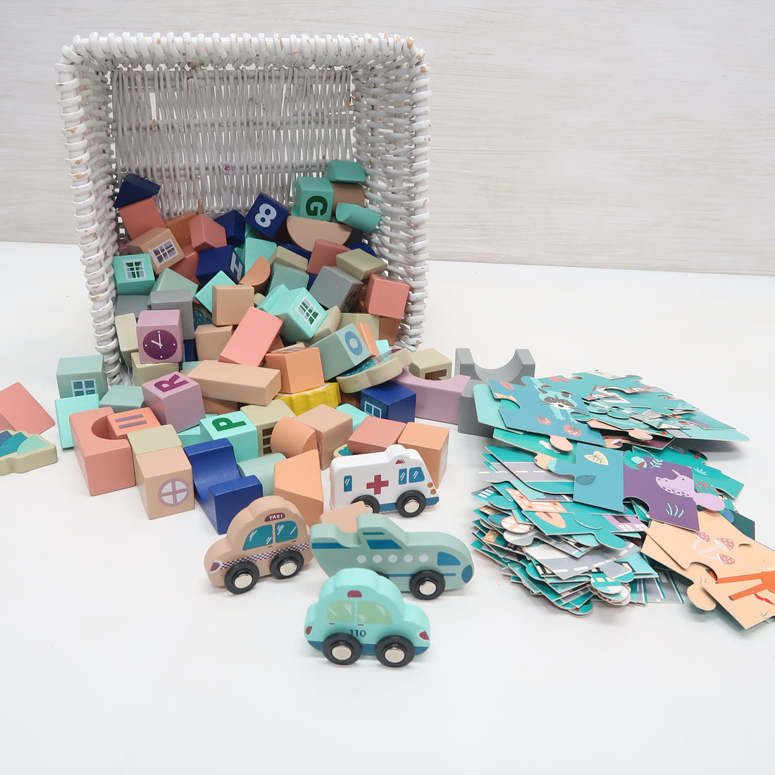 Wooden City with Cars & Puzzle