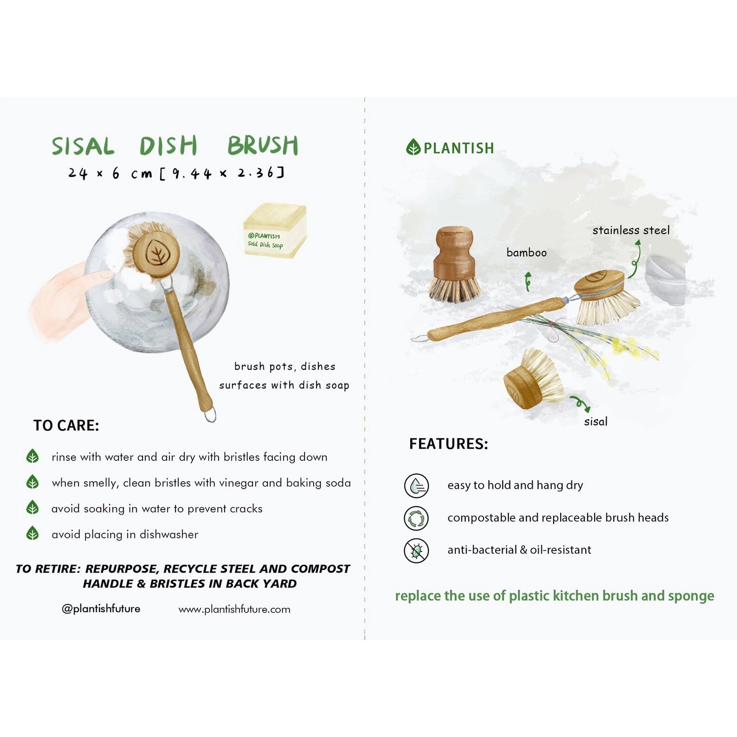 Plantish - Sisal Dish Brush with Handle